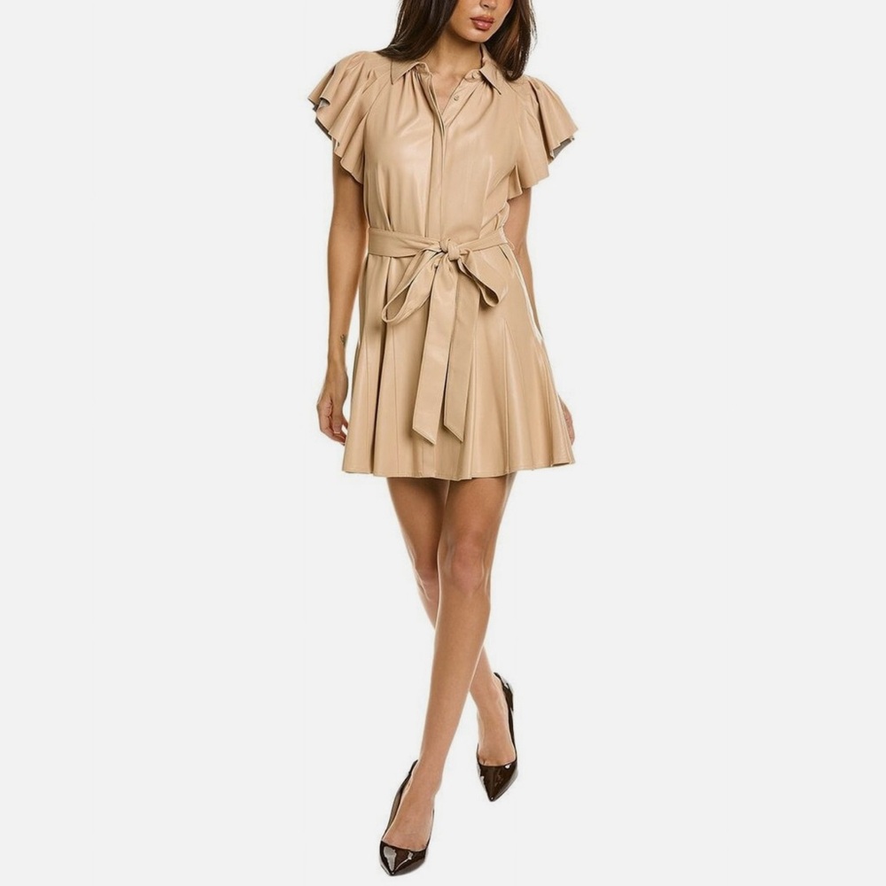 Alice and Olivia Tan Leather Mini Dress